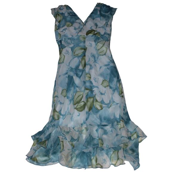 Y2K Speechless Blue Midi Double Lined Floral Dress With Ruffles Size 3 - Picture 2 of 4
